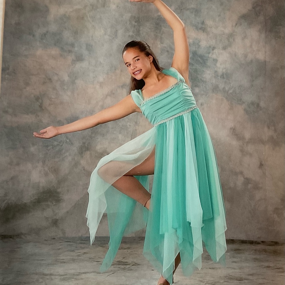 Dance Class Mint Asymmetrical Chiffon Dance Costume